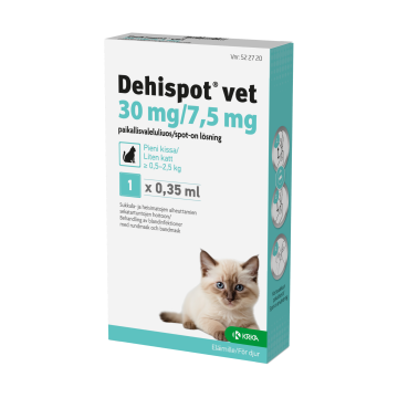 DEHISPOT VET paikallisvaleluliuos 30/7,5 mg pienelle kissalle 0,5-2,5 kg 0,35 ml