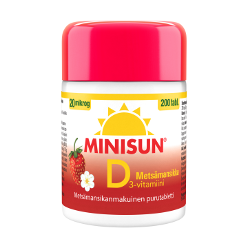 Minisun D-vitamiini Metsämansikka 20 mcg tabletti 200 kpl